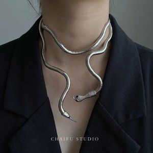 Womens Mens Unisex Bendable Snake Flexible Changes Shape Silver Necklace